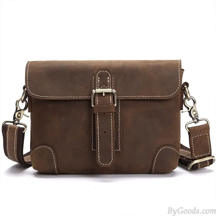 Retro Small Messenger Bag Single Buckle Leather Vintage Shoulder Bag