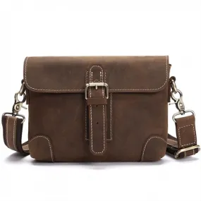 Retro Small Messenger Bag Single Buckle Leather Vintage Shoulder Bag