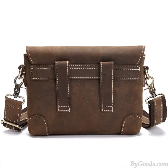 Retro Small Messenger Bag Single Buckle Leather Vintage Shoulder Bag