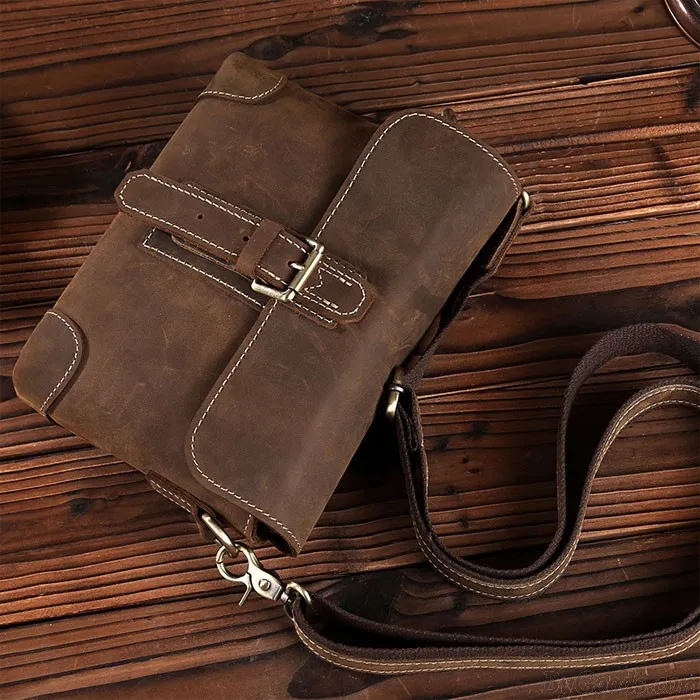 Retro Small Messenger Bag Single Buckle Leather Vintage Shoulder Bag