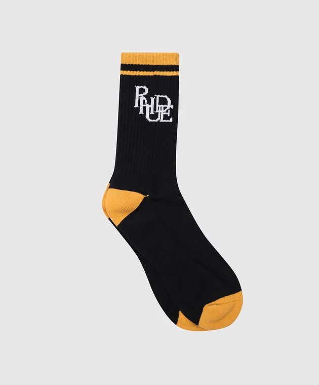 Rhude Black SCRAMBLE socks with logo pattern