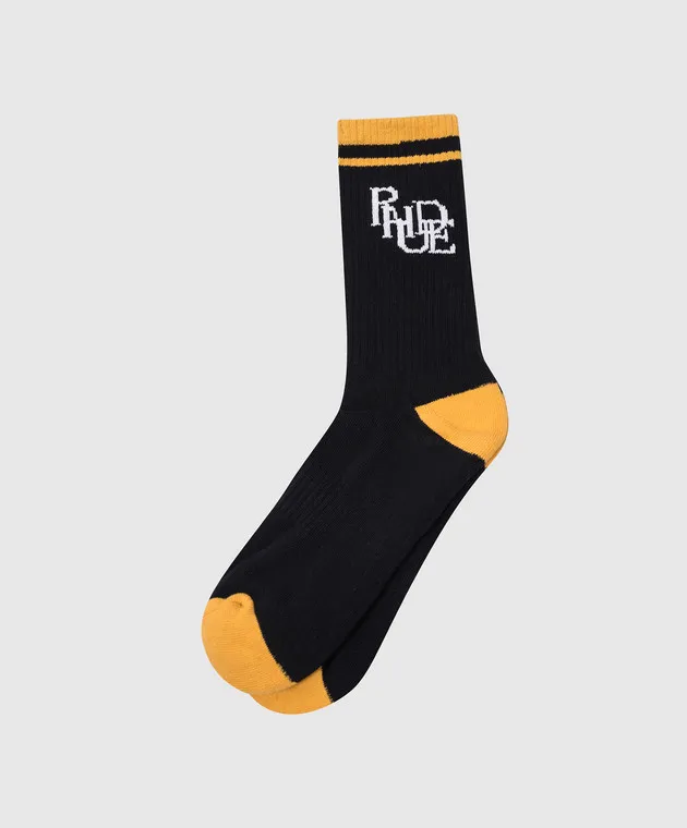 Rhude Black SCRAMBLE socks with logo pattern