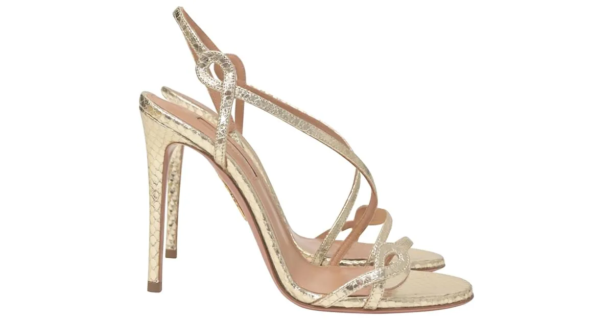 Sandalias Aquazzura Serpentine 105 con efecto de pitón en piel dorada Dorado Metálico 