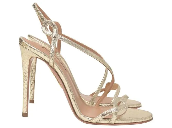 Sandalias Aquazzura Serpentine 105 con efecto de pitón en piel dorada Dorado Metálico 