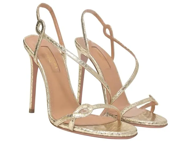 Sandalias Aquazzura Serpentine 105 con efecto de pitón en piel dorada Dorado Metálico 