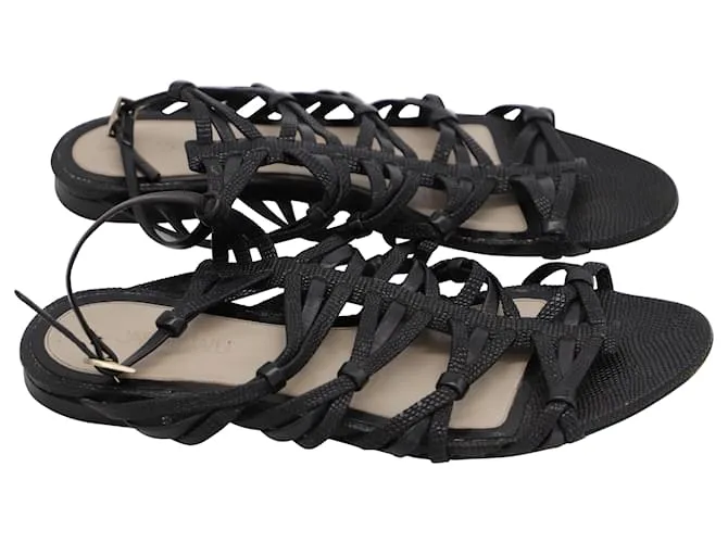 Sandalias de tiras con relieve de serpiente Jason Wu en piel de cordero negra Negro 