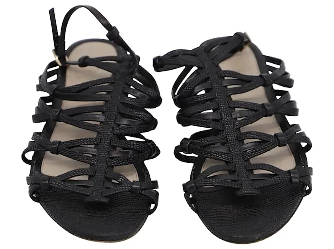 Sandalias de tiras con relieve de serpiente Jason Wu en piel de cordero negra Negro 