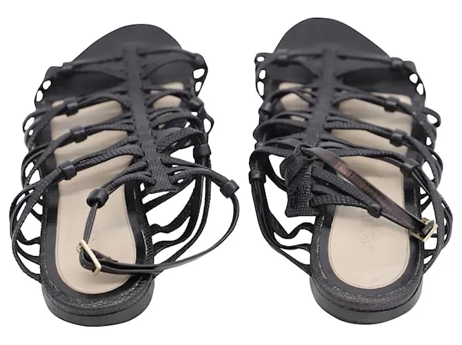 Sandalias de tiras con relieve de serpiente Jason Wu en piel de cordero negra Negro 