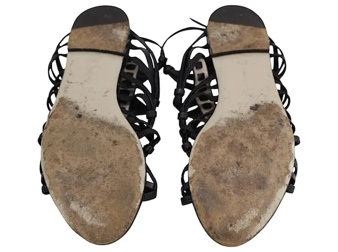 Sandalias de tiras con relieve de serpiente Jason Wu en piel de cordero negra Negro 