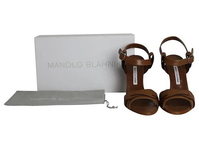 Sandalias Manolo Blahnik Hydra en Piel Marrón Castaño 