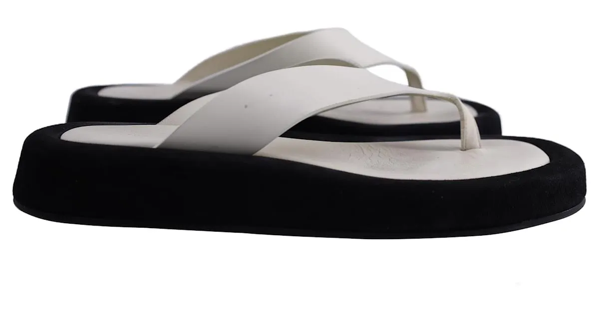 Sandalias The Row Ginza en piel y ante negro Blanco Crudo 