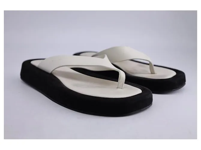 Sandalias The Row Ginza en piel y ante negro Blanco Crudo 