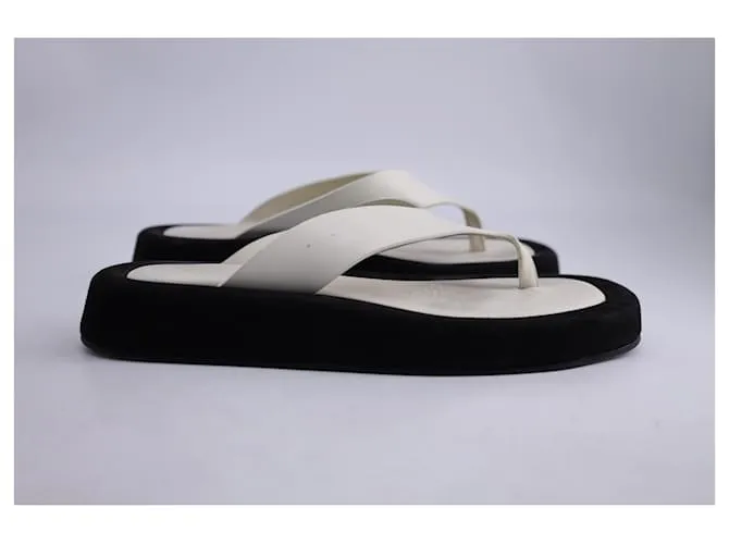 Sandalias The Row Ginza en piel y ante negro Blanco Crudo 