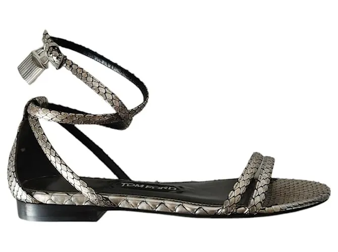 Sandalias Tom Ford en piel de pitón plateada Plata 