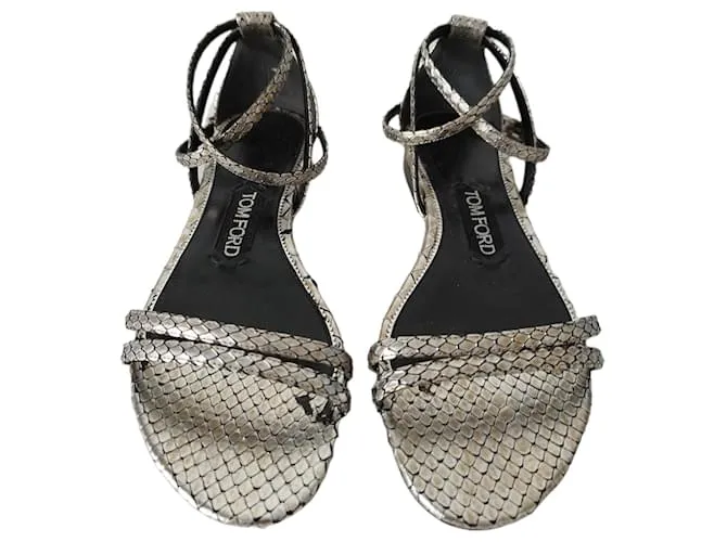 Sandalias Tom Ford en piel de pitón plateada Plata 