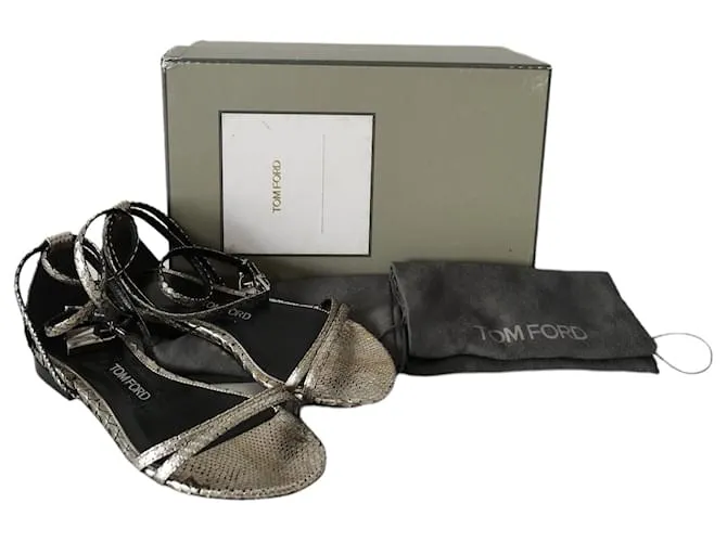 Sandalias Tom Ford en piel de pitón plateada Plata 