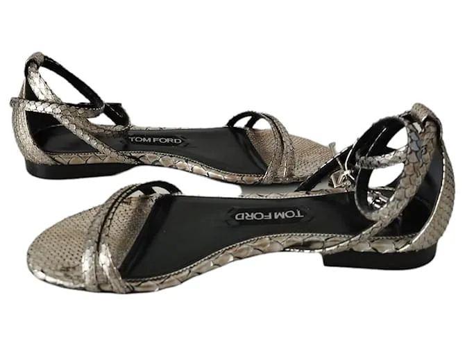 Sandalias Tom Ford en piel de pitón plateada Plata 