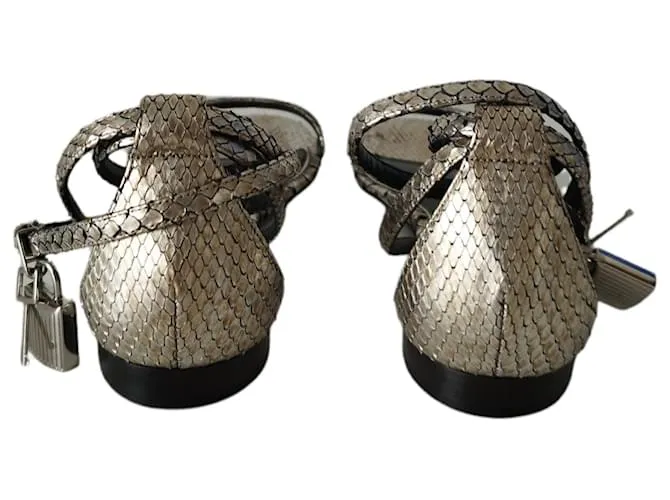 Sandalias Tom Ford en piel de pitón plateada Plata 