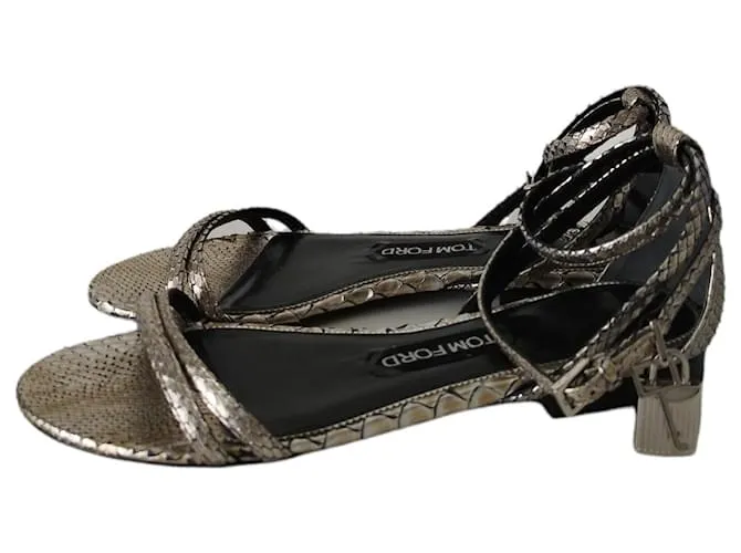 Sandalias Tom Ford en piel de pitón plateada Plata 