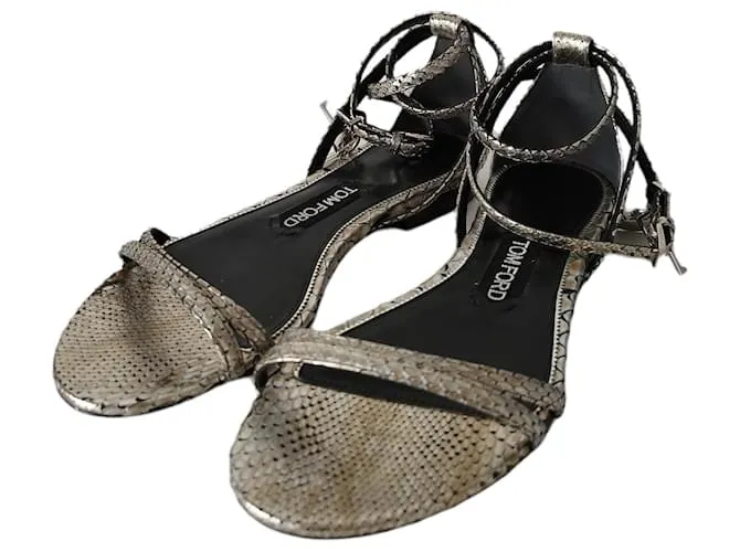 Sandalias Tom Ford en piel de pitón plateada Plata 