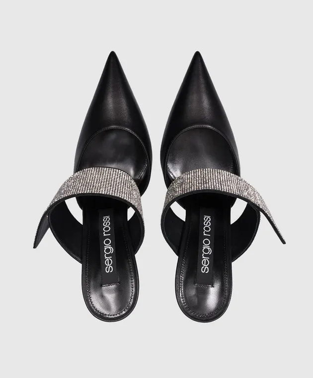 Sergio Rossi Paris black leather mules with crystals