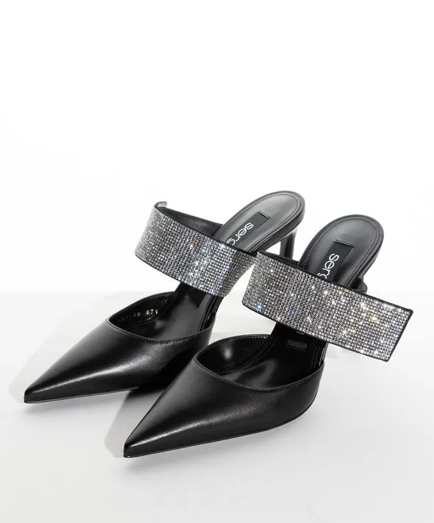 Sergio Rossi Paris black leather mules with crystals