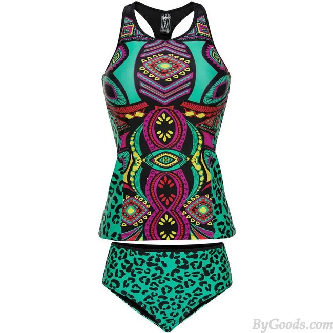 Sexy Green Leopard Retro Totem One-piece Women Bikinis Swimsuit