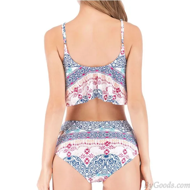 Sexy Weave High Waist Swimsuit Ruffle Printed Summer Bikinis