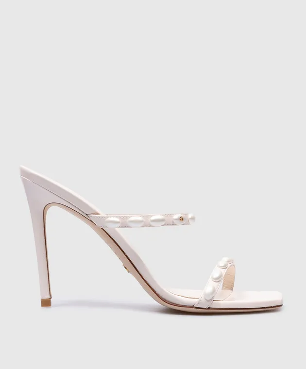 Stuart Weitzman ALEENA PEARLITA white leather mules with beads