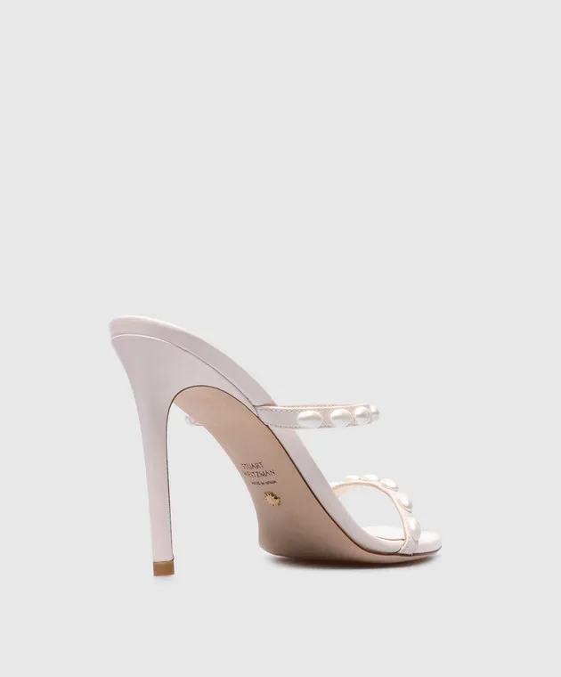 Stuart Weitzman ALEENA PEARLITA white leather mules with beads