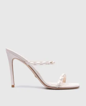 Stuart Weitzman ALEENA PEARLITA white leather mules with beads