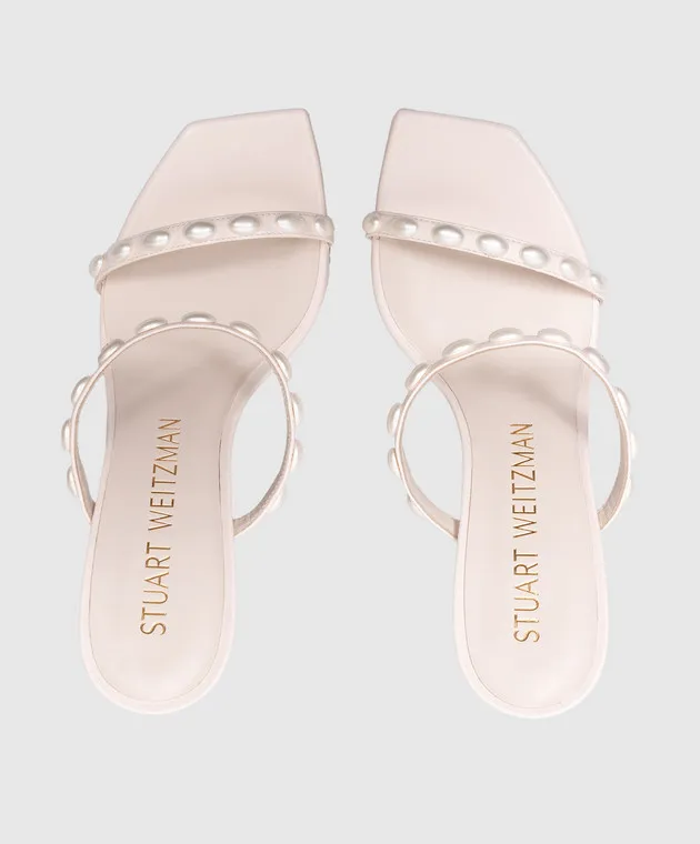 Stuart Weitzman ALEENA PEARLITA white leather mules with beads