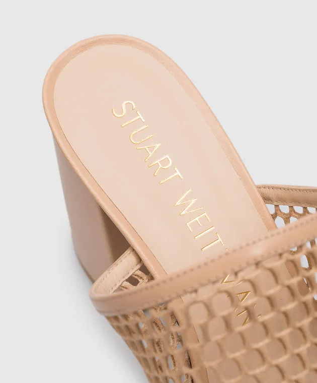 Stuart Weitzman Cayman 85 beige combination mules