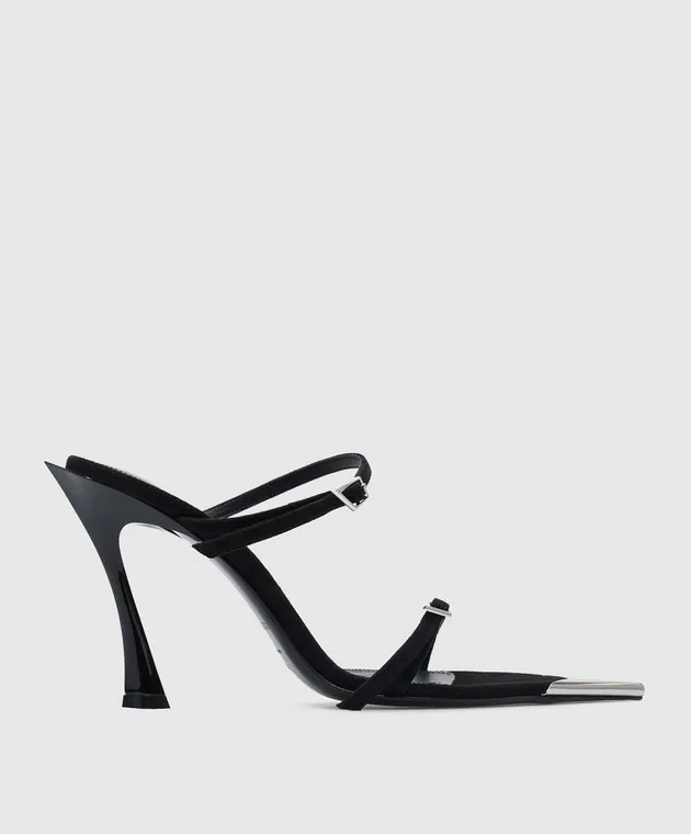 Thierry Mugler Black suede mules with metallic trim