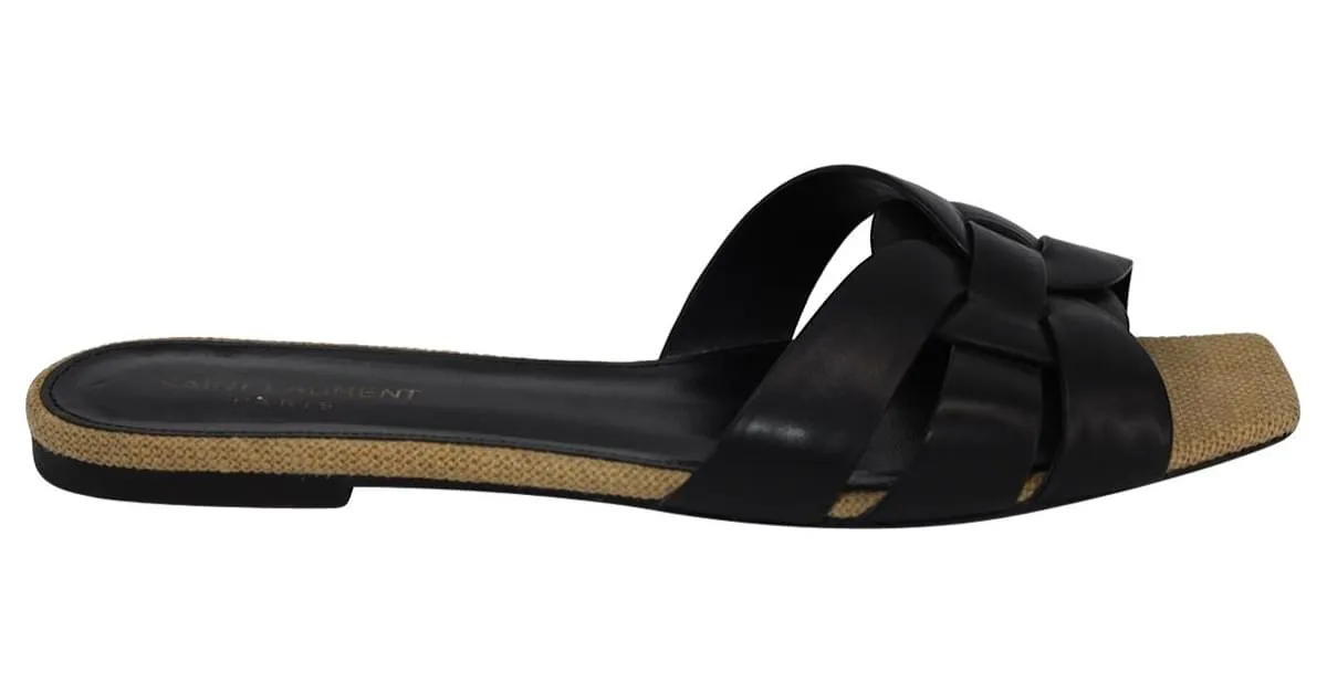 Tributo de Saint Laurent 05 Sandalias Slide en Piel Negra Negro 