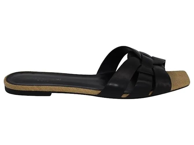 Tributo de Saint Laurent 05 Sandalias Slide en Piel Negra Negro 