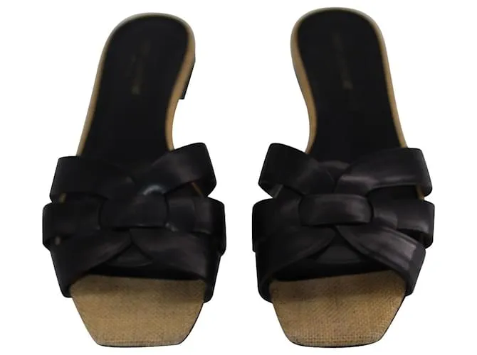 Tributo de Saint Laurent 05 Sandalias Slide en Piel Negra Negro 