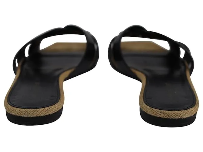 Tributo de Saint Laurent 05 Sandalias Slide en Piel Negra Negro 