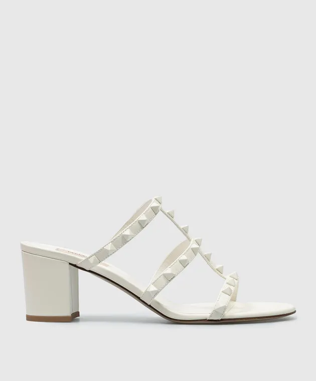 Valentino Rockstud white leather mules