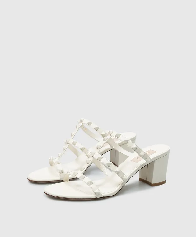 Valentino Rockstud white leather mules