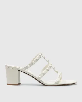 Valentino Rockstud white leather mules