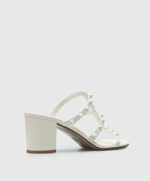 Valentino Rockstud white leather mules