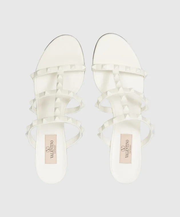 Valentino Rockstud white leather mules