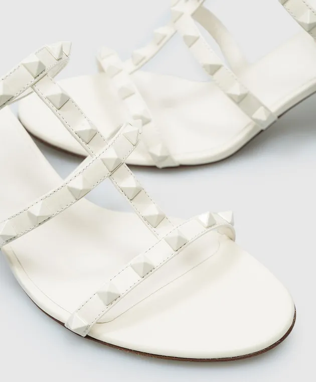 Valentino Rockstud white leather mules