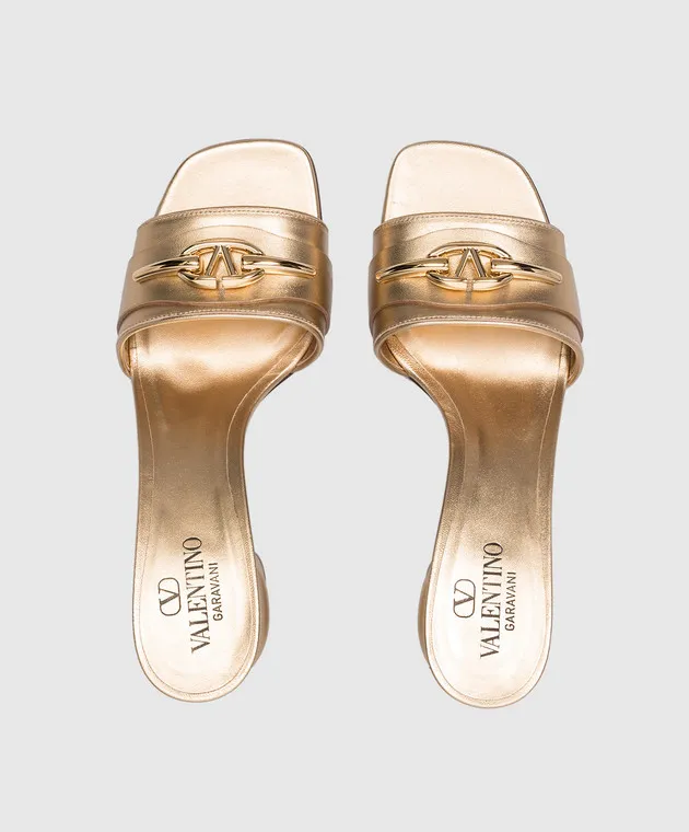 Valentino VLOGO golden leather mules