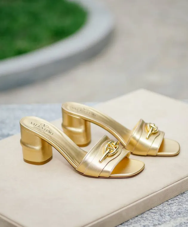 Valentino VLOGO golden leather mules