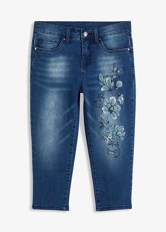 Vaqueros capri con estampado de mariposas Denim