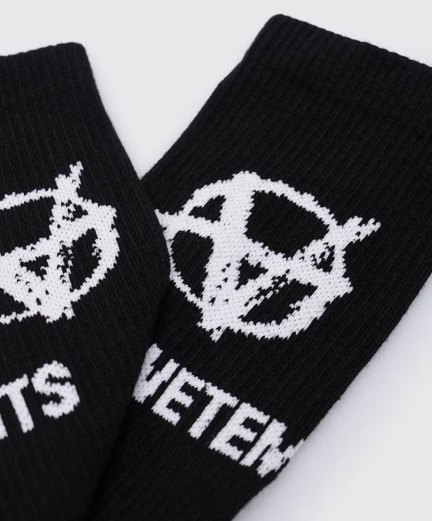 Vetements Black socks with contrasting logo pattern