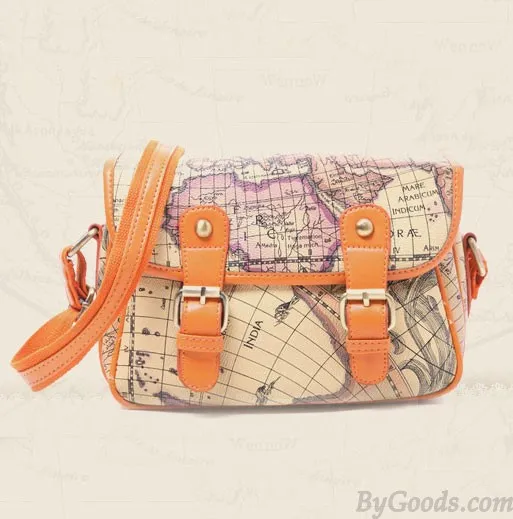 Vintage Columbus Map Leather printing Shoulder Bag&Messenger Bag