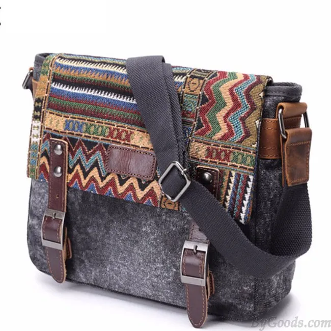 Vintage Folk Style Outdoor Totem Canvas Crossbody Bag Shoulder Bag